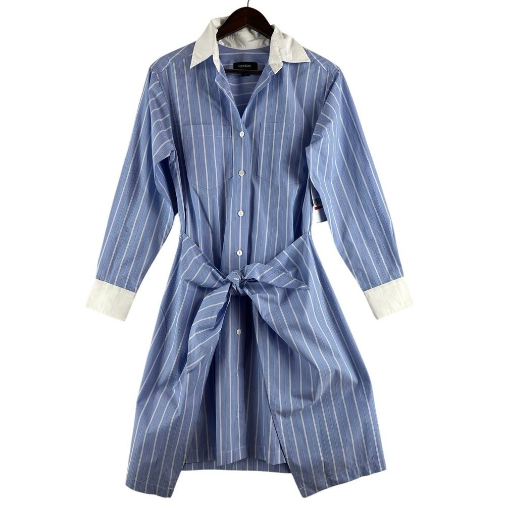 Karen Kane Womens Stripe Faux Wrap Shirtdress XS Blue White Striped Cotton NWT